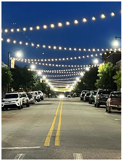 Overhead street lights going through Main Street in Downtown Paragould