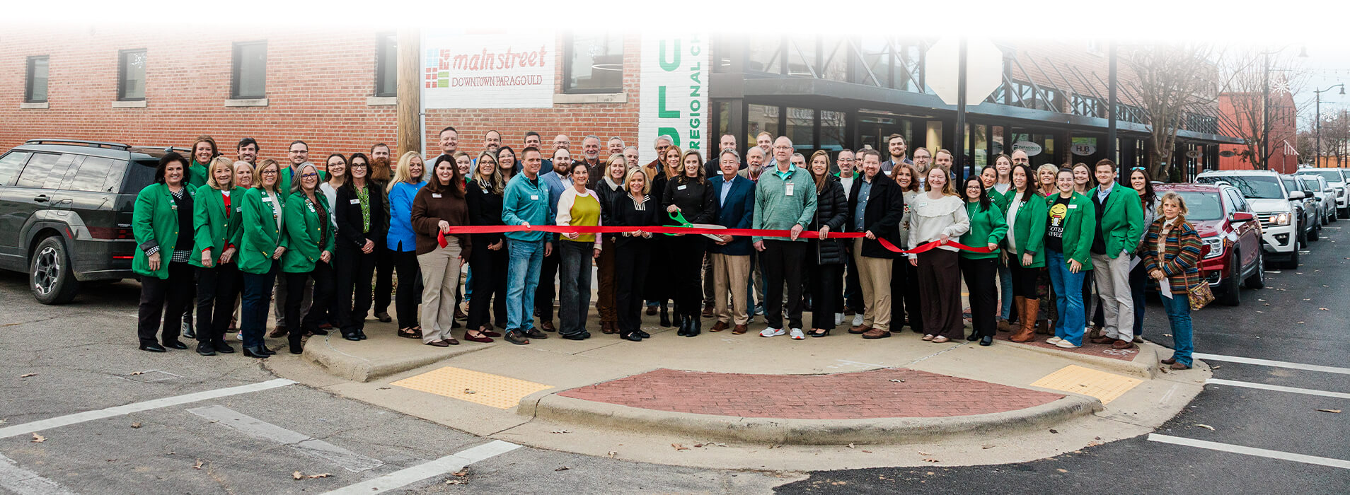 Ribbon Cutting outside the new Paragould Chamber of Commerce Office